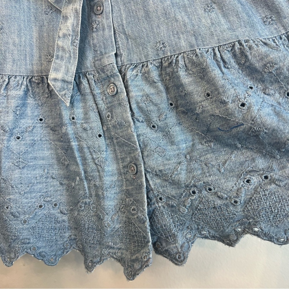 NWT Old Navy Denim Embroidered Mini Dress Cap Sleeve Square Neck Sz M Button Up - Picture 10 of 13